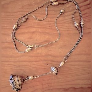 Silver long bohemian bell pendant necklace approx 20” long
